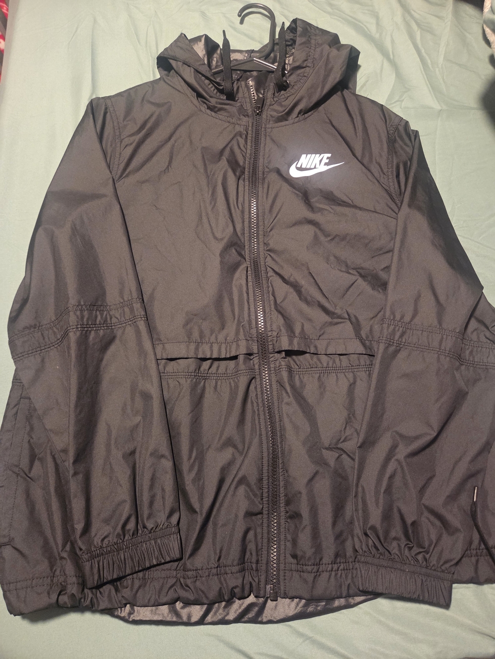 Nike Black Hooded Windbreaker Jacket with White Logo